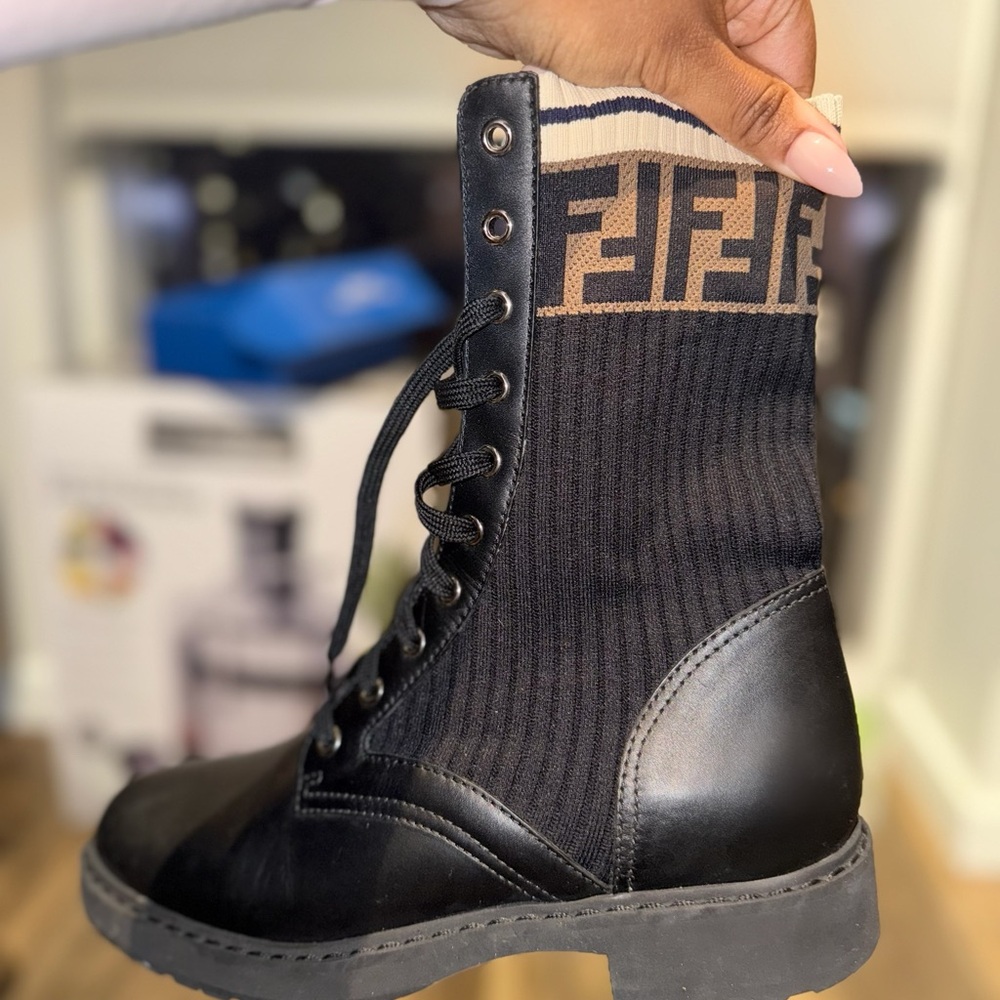 Fendi Black and Tan Combat Boots